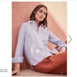 Cuyana blue/white striped poplin pleat back button up, size small